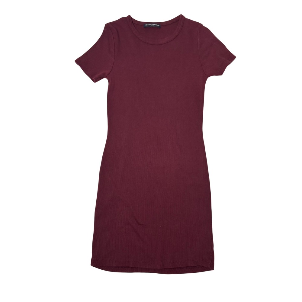 Brandy Melville Ribbed Bodycon Short Sleeve TShirt Dress Burgundy One Size - Picture 3 of 6